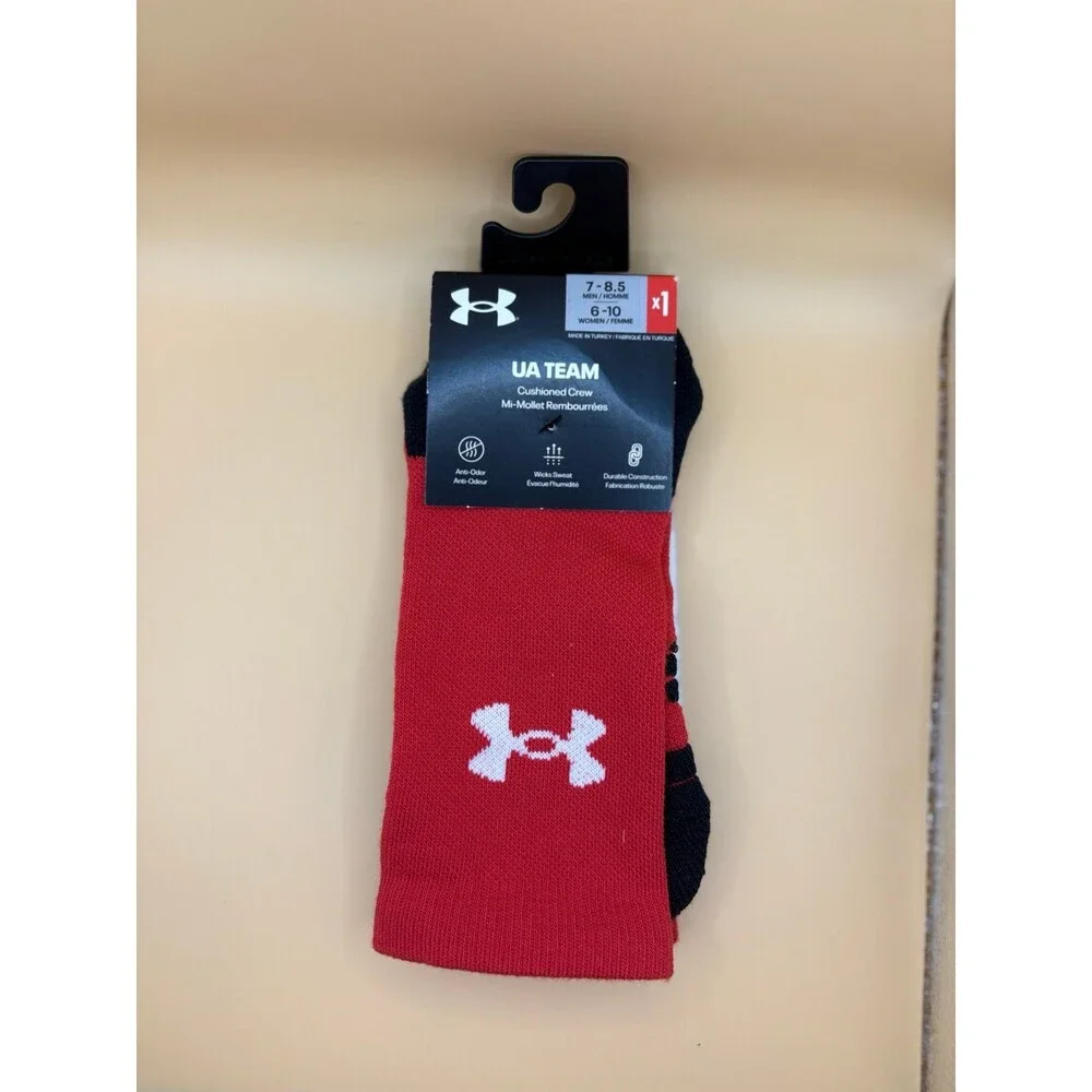 1 Pair Under Armour MD UA Team Crew‎ Socks Men Sz Men 7-8.5 Women 6-10 Red